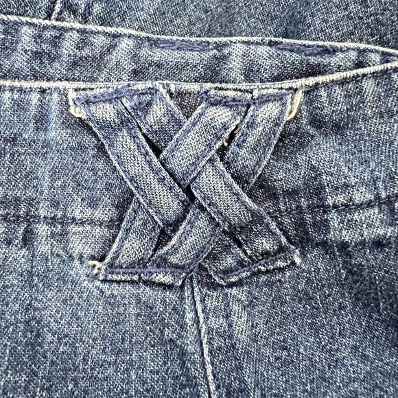 VINTAGE Denim Maxi Skirt Basketweave Belt Loop Detail  16 Y2K Casual Western - Picture 4 of 6